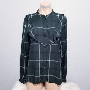 Sanctuary womens green ruffle print shirt top blouse MEDIUM